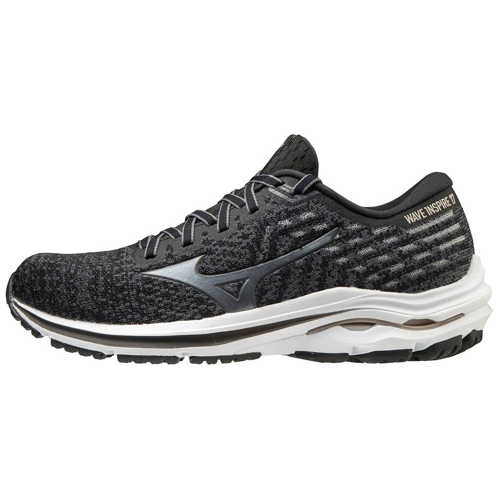 Damske Bezecke Topanky Mizuno Wave Inspire 17 WAVEKNIT Čierne/Platina Zlate Vypredaj CWDH79238